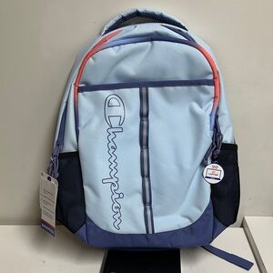 Champion Light Blue Backpack with Navy and Coral Accents